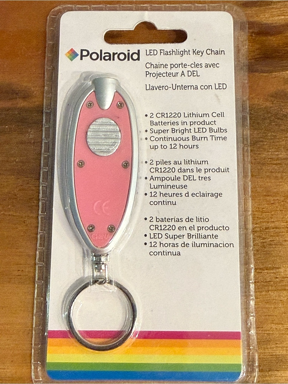 Polaroid White LED Flashlight Key Chain with Silver Accents